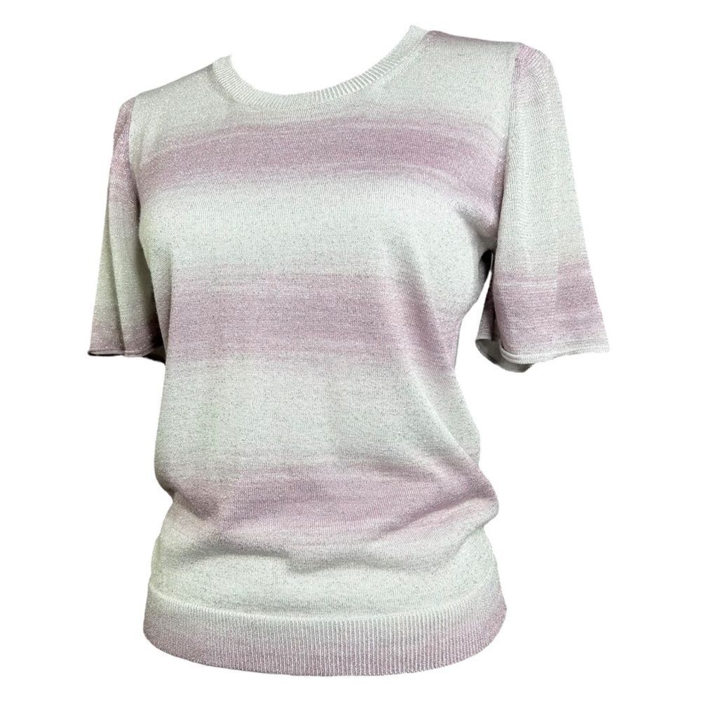 A.P.C. Pink and White Striped Shimmery Knit Top